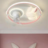 Kids Room Simple White Rabbit Circle Ceiling Fan Light Image - 2