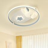 Kids Room Simple White Rabbit Circle Ceiling Fan Light Image - 3