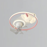 Kids Room Simple White Rabbit Circle Ceiling Fan Light Image - 6