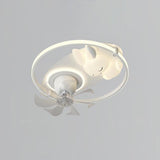 Kids Room Simple White Rabbit Circle Ceiling Fan Light Image - 7