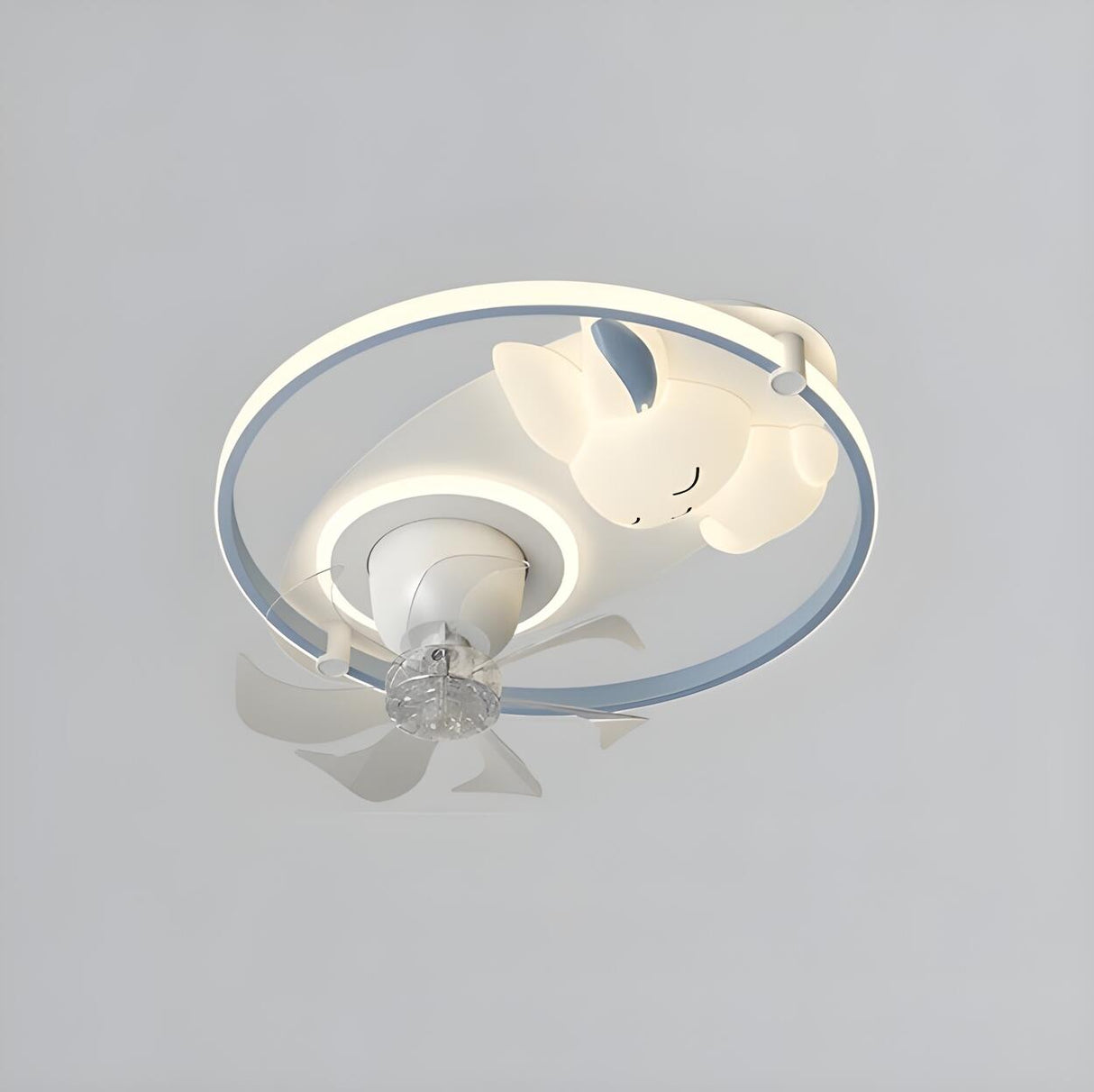 Kids Room Simple White Rabbit Circle Ceiling Fan Light Image - 8