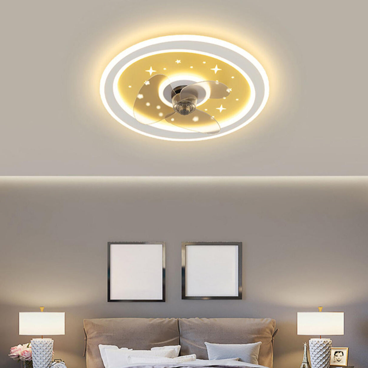 Kids Room Sleek Star-Themed Round Ceiling Fan Light Image - 1