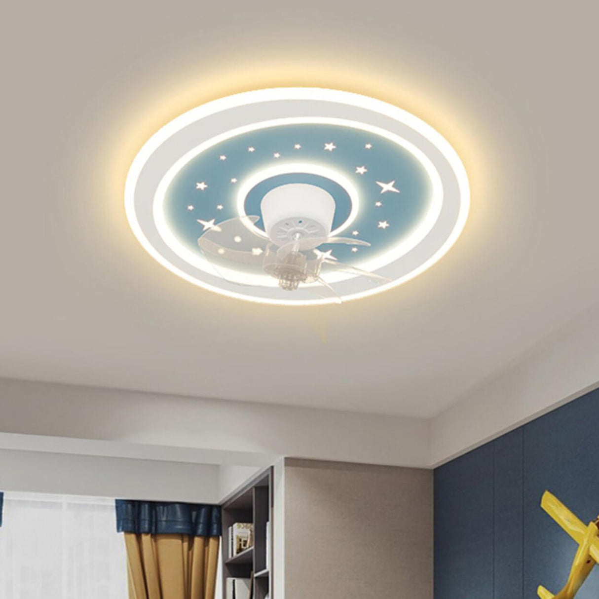 Kids Room Sleek Star-Themed Round Ceiling Fan Light Image - 12