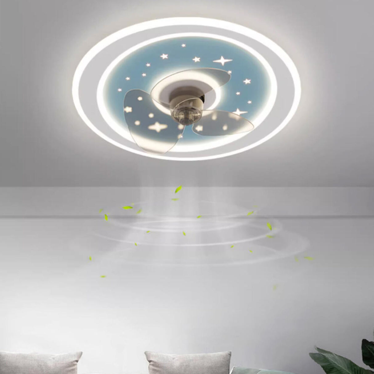 Kids Room Sleek Star-Themed Round Ceiling Fan Light Image - 13