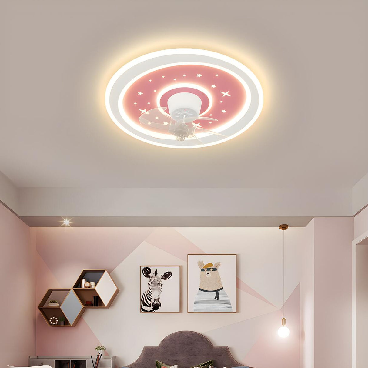 Kids Room Sleek Star-Themed Round Ceiling Fan Light Image - 16