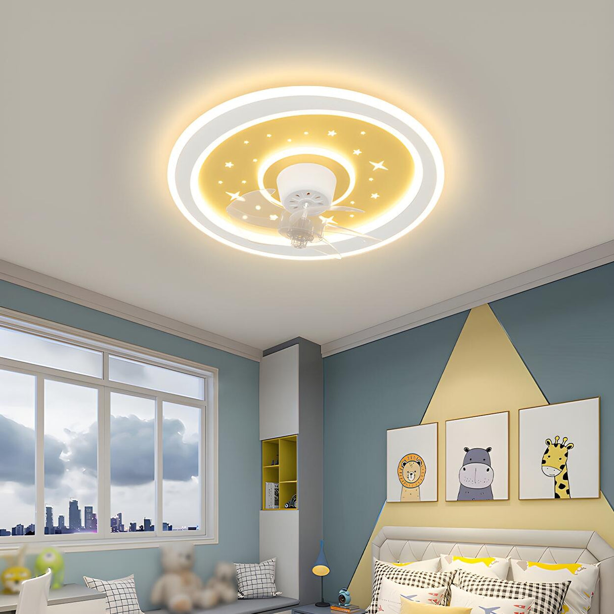 Kids Room Sleek Star-Themed Round Ceiling Fan Light Image - 17