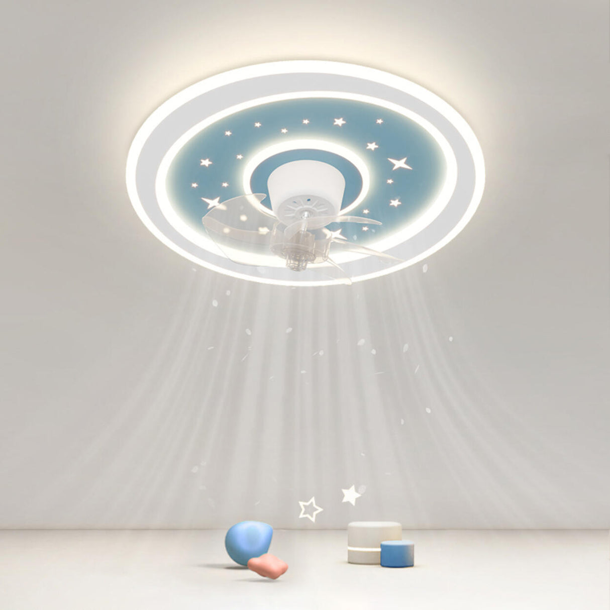 Kids Room Sleek Star-Themed Round Ceiling Fan Light Image - 2