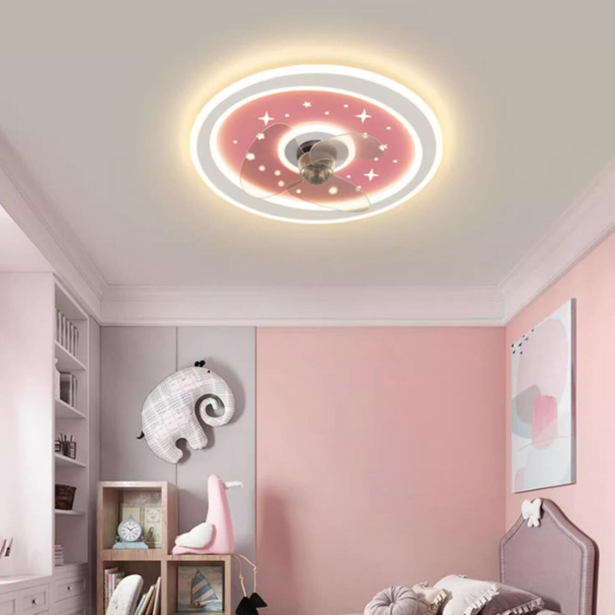 Kids Room Sleek Star-Themed Round Ceiling Fan Light Image - 3