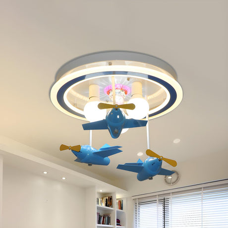 Kids Room Small Blue Airplane LED Flush Mount Light Image - 2