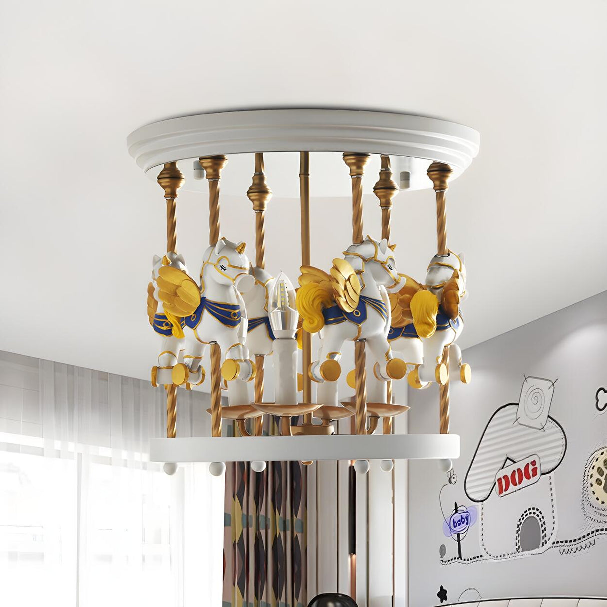 Kids Room Small Carousel Semi-Flush Mount Ceiling Light Image - 10