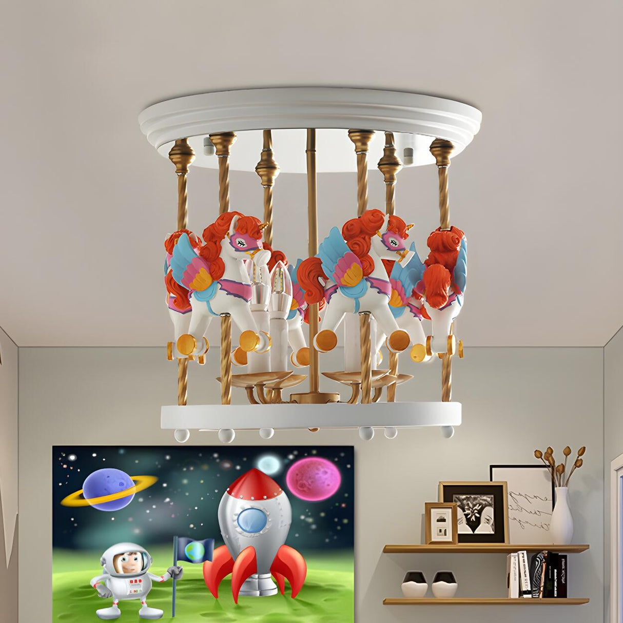 Kids Room Small Carousel Semi-Flush Mount Ceiling Light Image - 14