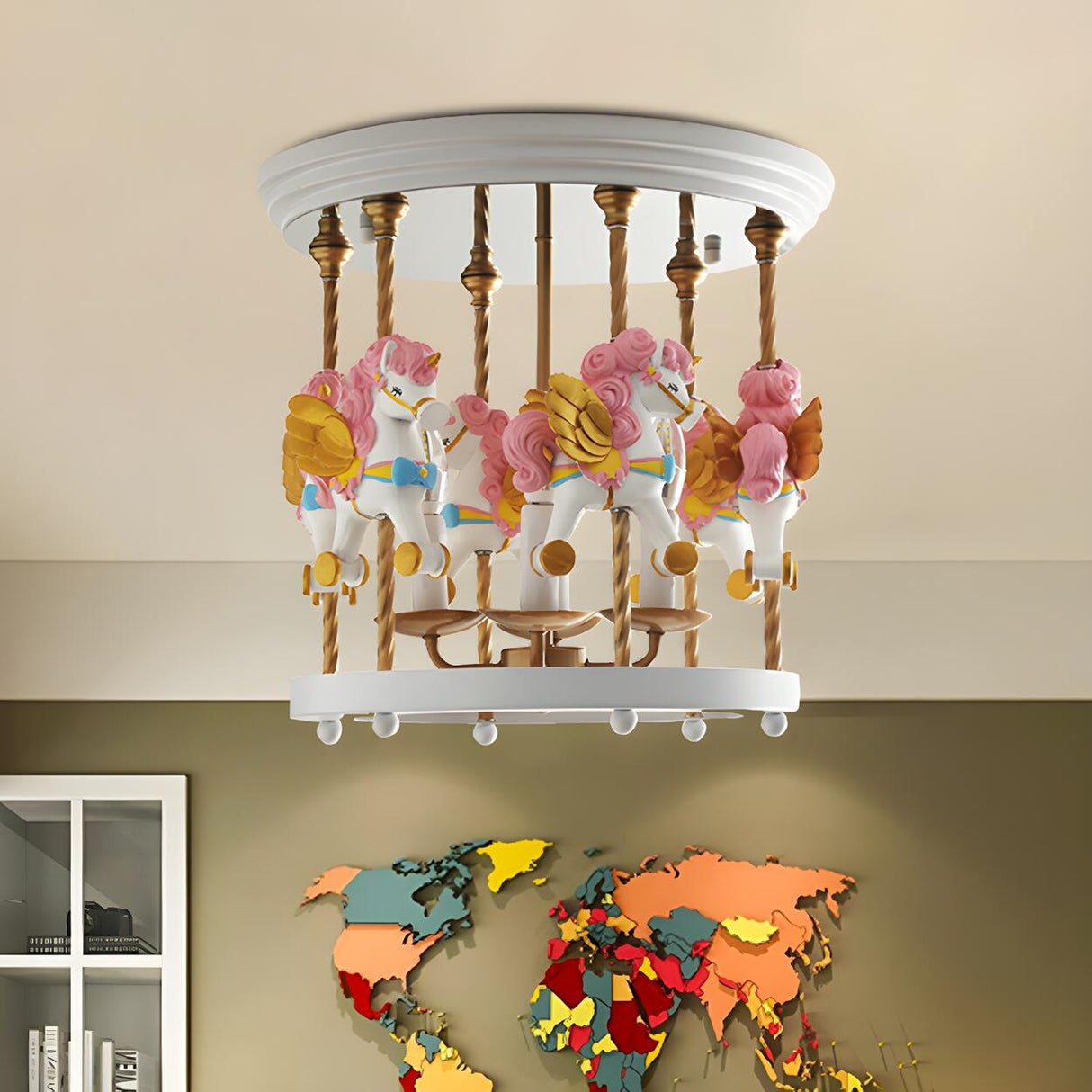 Kids Room Small Carousel Semi-Flush Mount Ceiling Light Image - 2