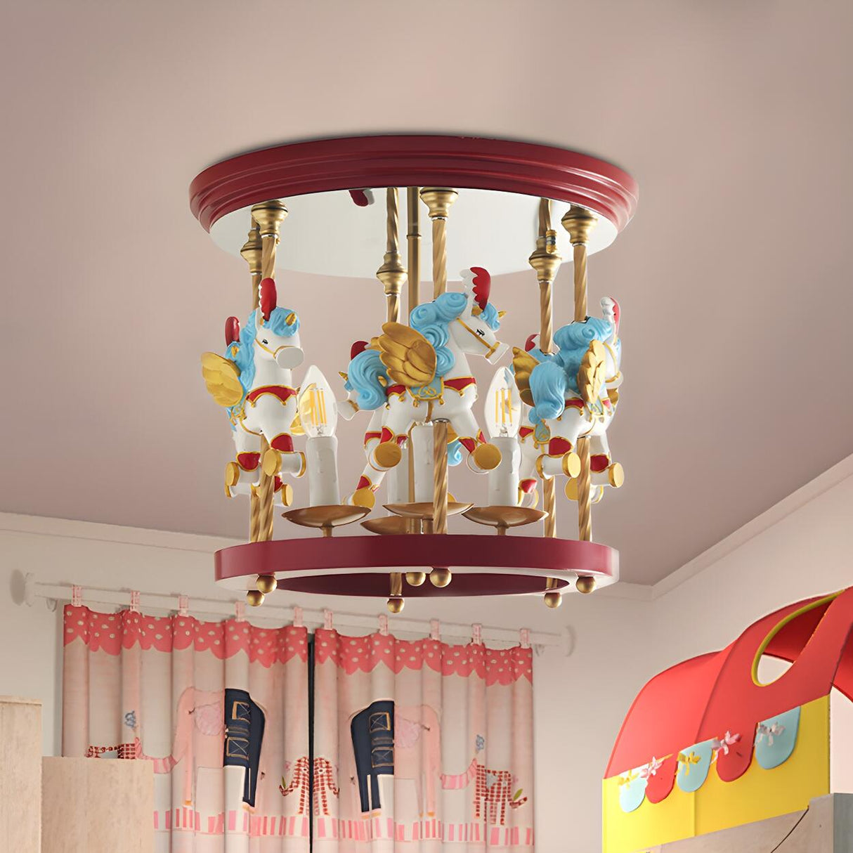 Kids Room Small Carousel Semi-Flush Mount Ceiling Light Image - 6