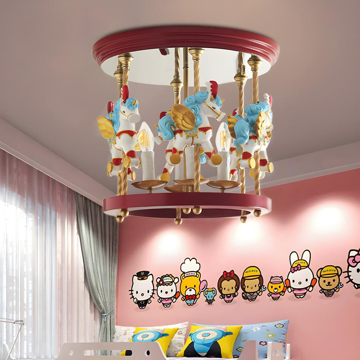 Kids Room Small Carousel Semi-Flush Mount Ceiling Light Image - 7