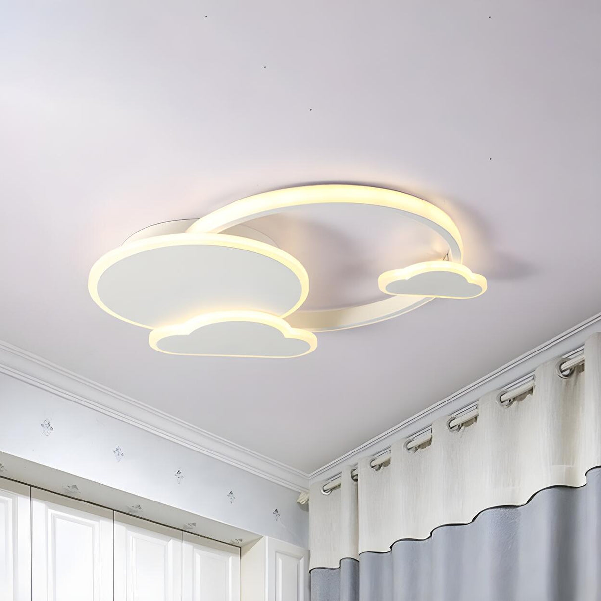 Kids Room Small Pink Cloud Circle LED Flush Mount Light Image - 7