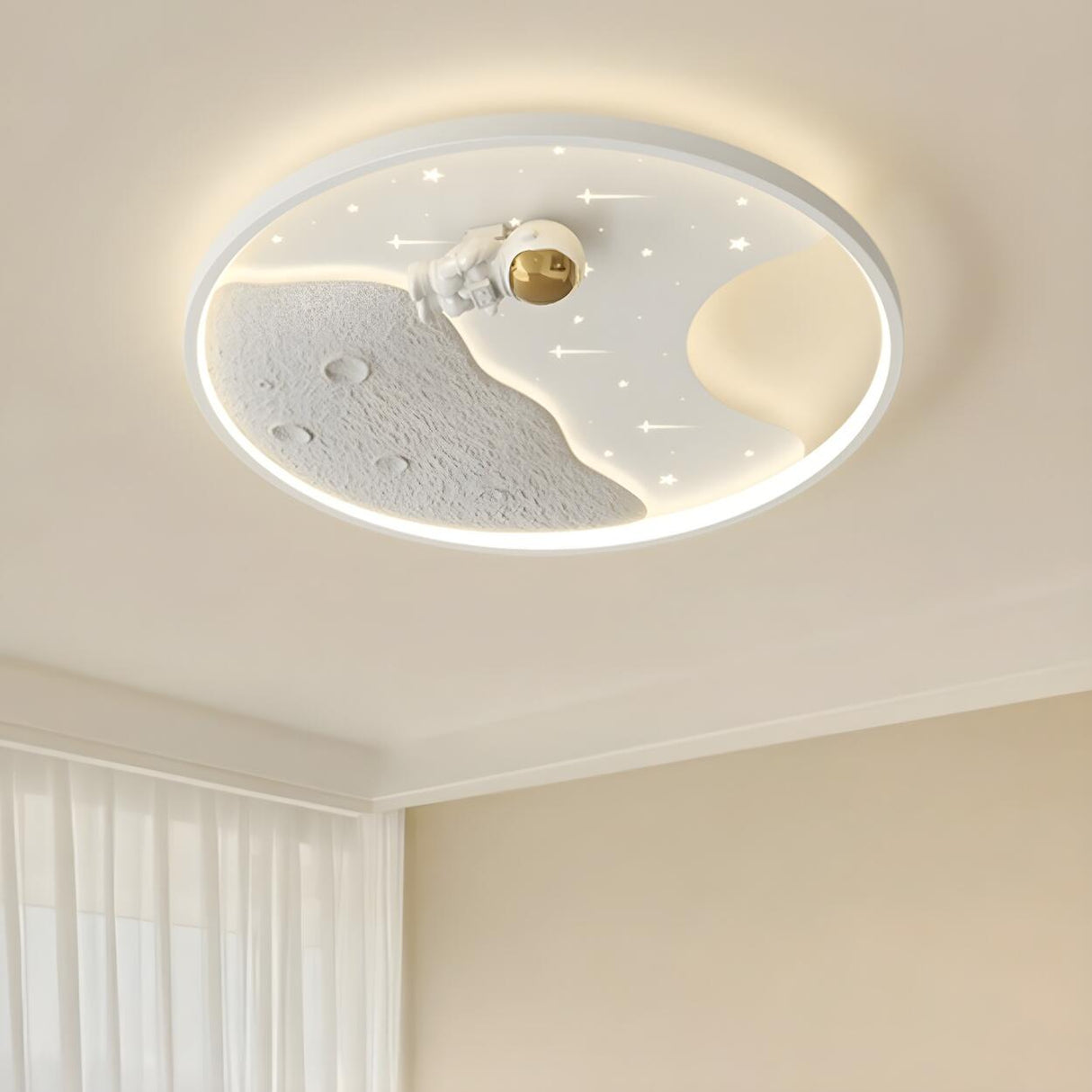 Kids Room Space Astronaut Round LED Flush Mount Light Image - 1