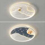 Kids Room Space Astronaut Round LED Flush Mount Light Image - 11