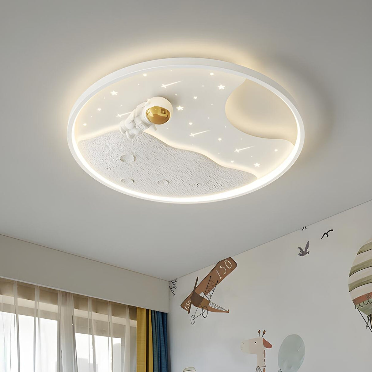 Kids Room Space Astronaut Round LED Flush Mount Light Image - 13