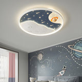 Kids Room Space Astronaut Round LED Flush Mount Light Image - 14