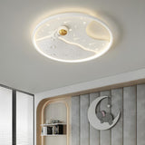 Kids Room Space Astronaut Round LED Flush Mount Light Image - 15