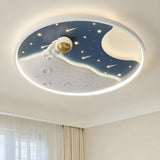 Kids Room Space Astronaut Round LED Flush Mount Light Image - 2