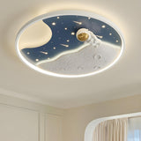 Kids Room Space Astronaut Round LED Flush Mount Light Image - 4