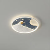 Kids Room Space Astronaut Round LED Flush Mount Light Image - 7