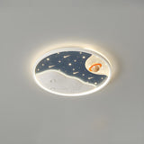 Kids Room Space Astronaut Round LED Flush Mount Light Image - 9