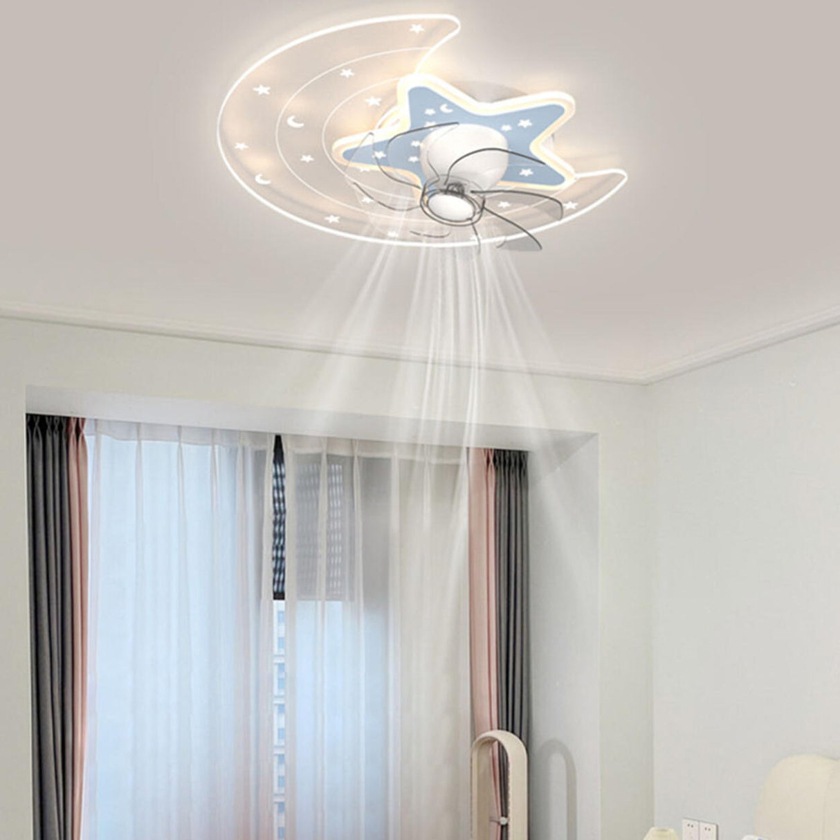 Kids Room Star and Moon Dimming Ceiling Fan with Light Image - 1