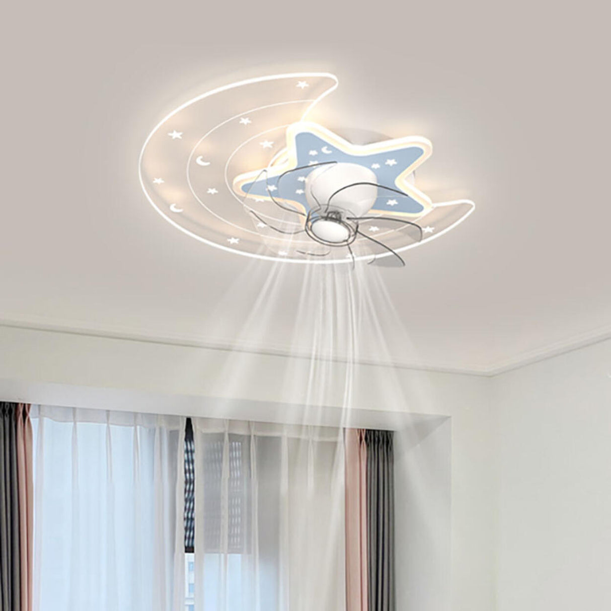 Kids Room Star and Moon Dimming Ceiling Fan with Light Image - 3