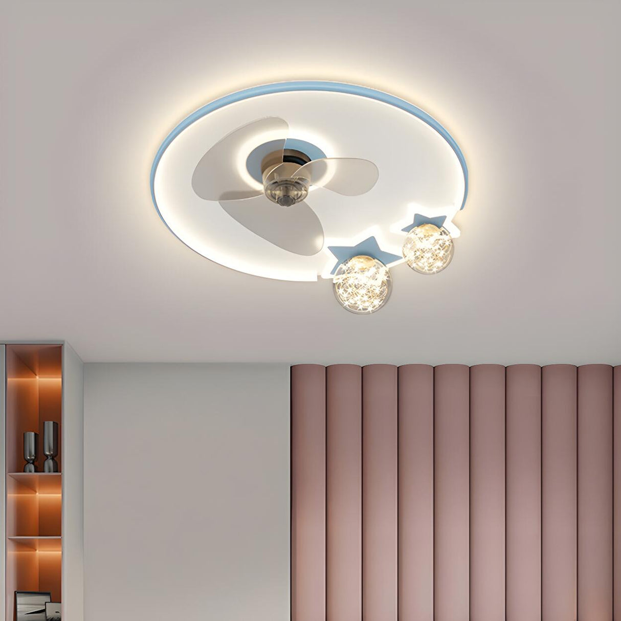 Kids Room Star Recessed Round Ceiling Fan with Light Image - 3