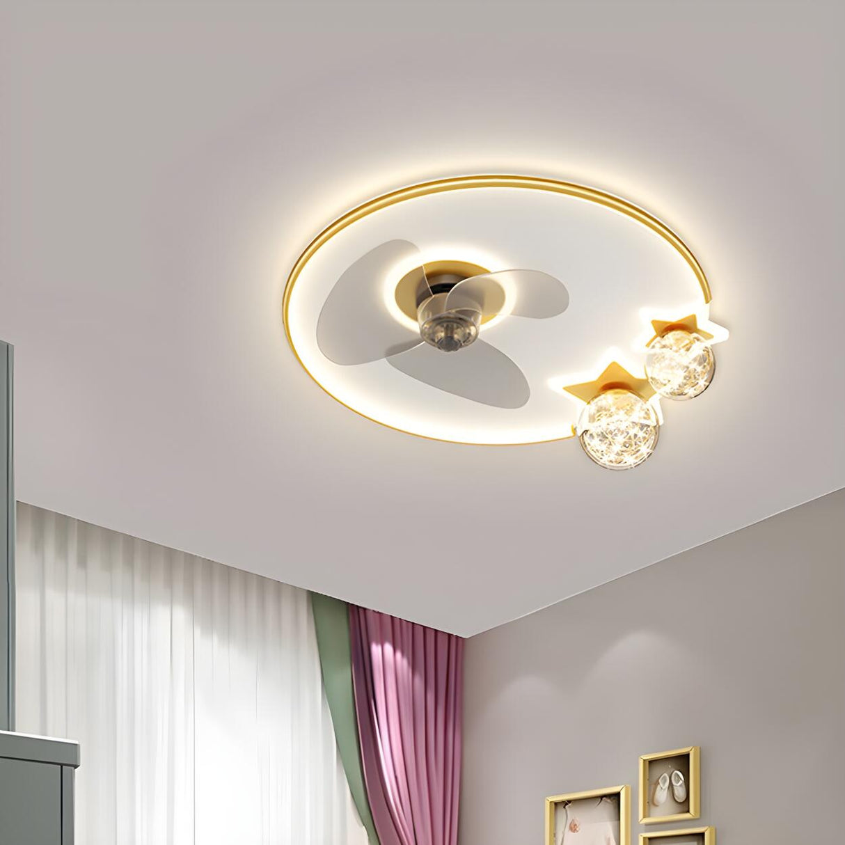 Kids Room Star Recessed Round Ceiling Fan with Light Image - 5