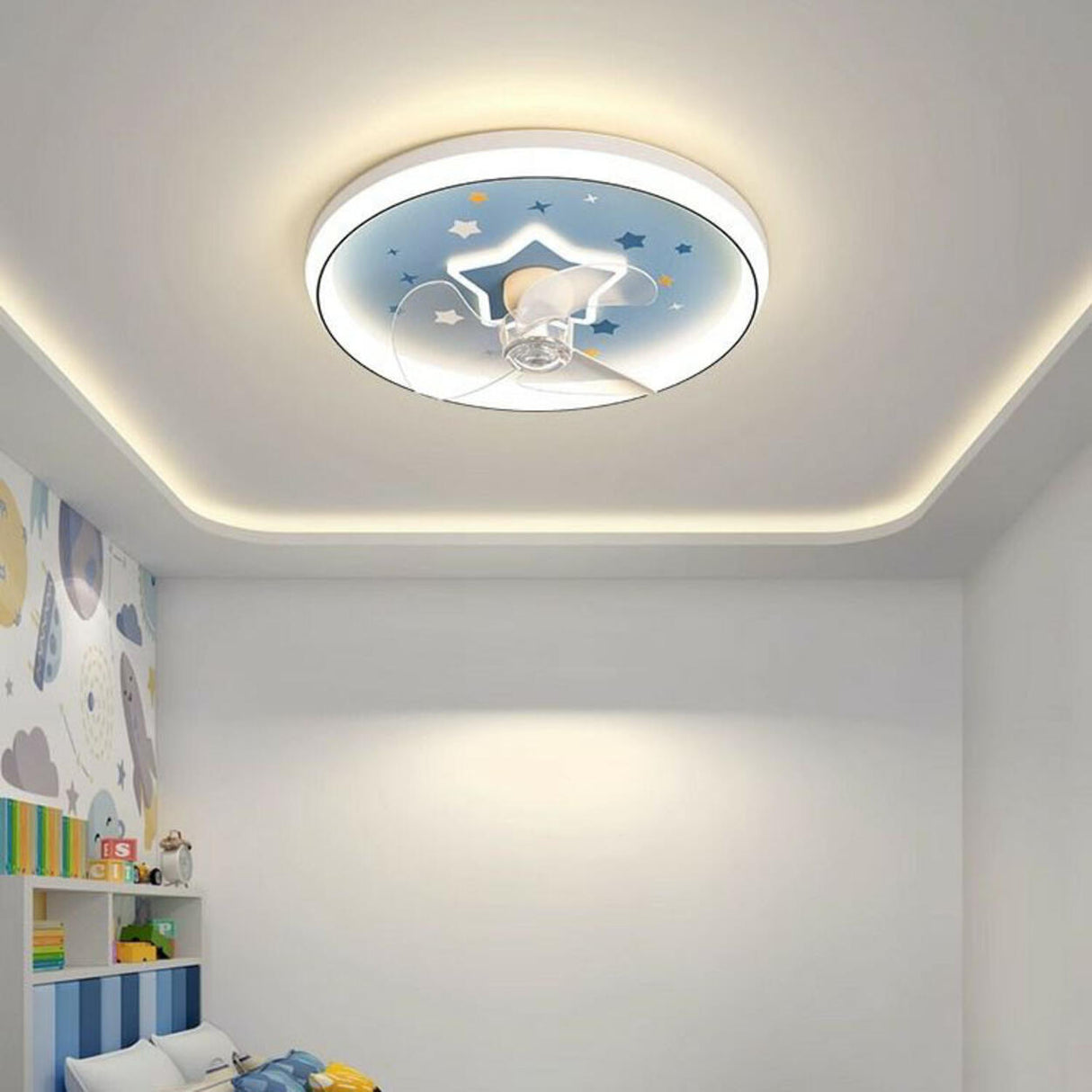 Kids Room Starry Sky Flush Mount Ceiling Fan with Light Image - 1