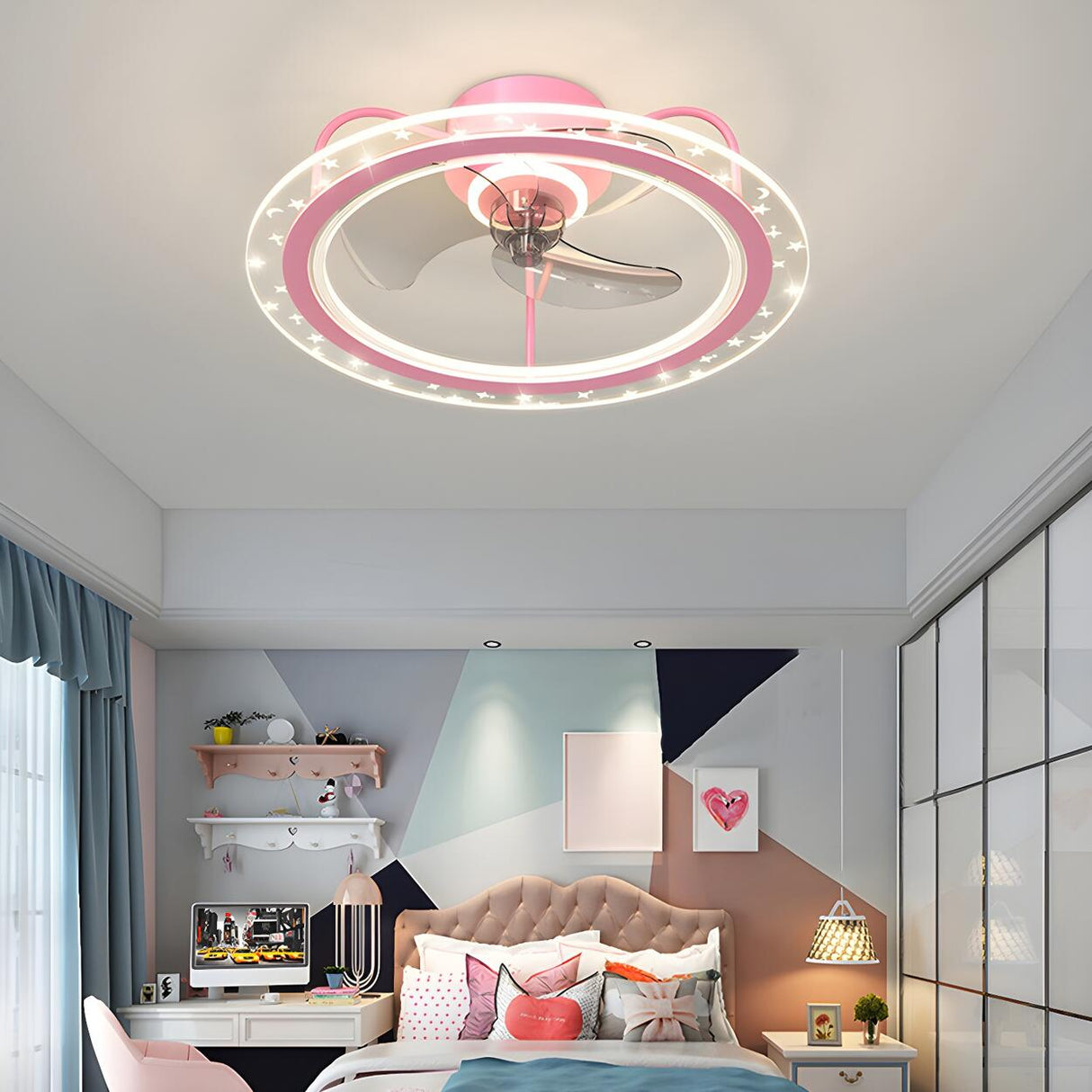 Kids Room Stylish 3-Blade Circle Ceiling Fan with Light Image - 1