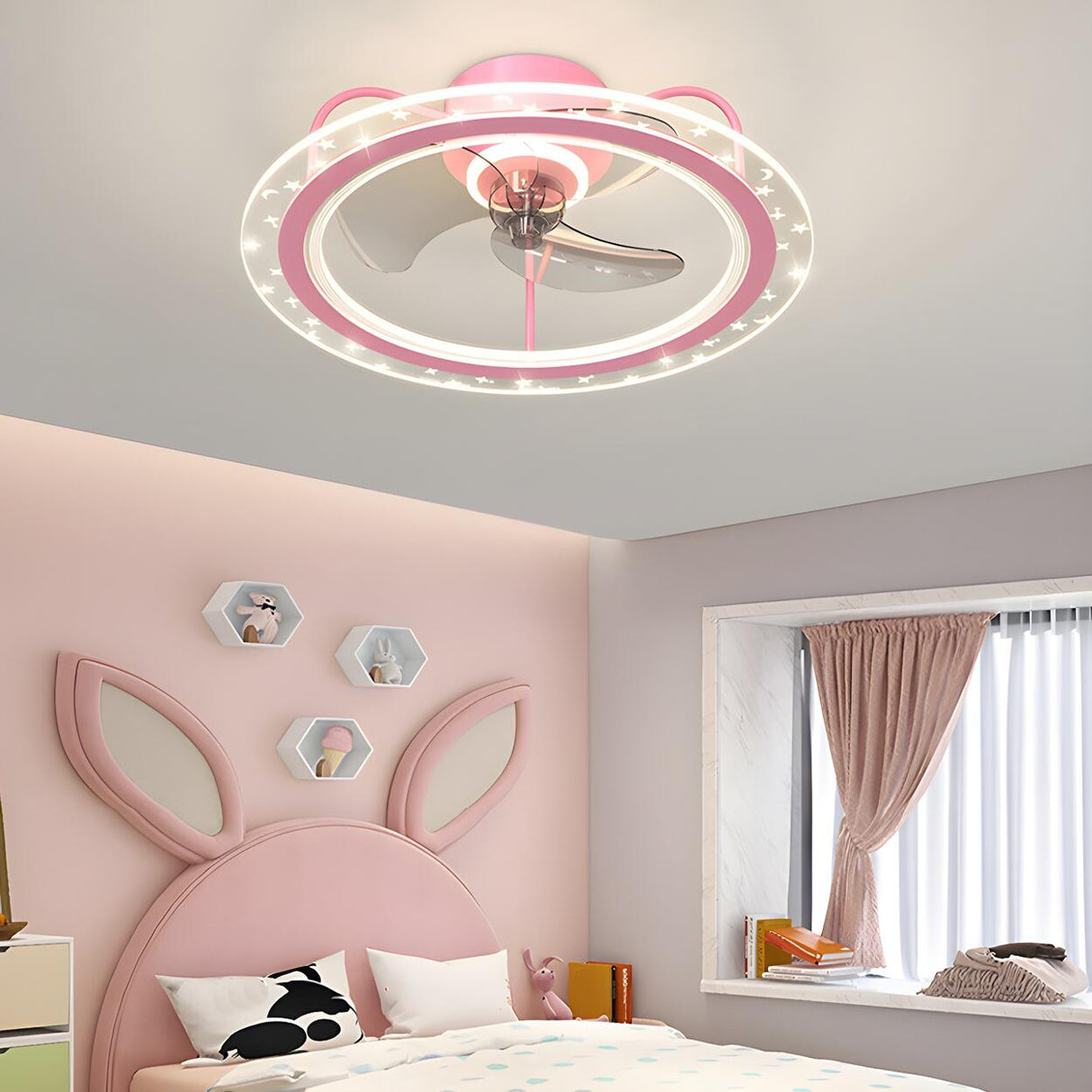 Kids Room Stylish 3-Blade Circle Ceiling Fan with Light Image - 14