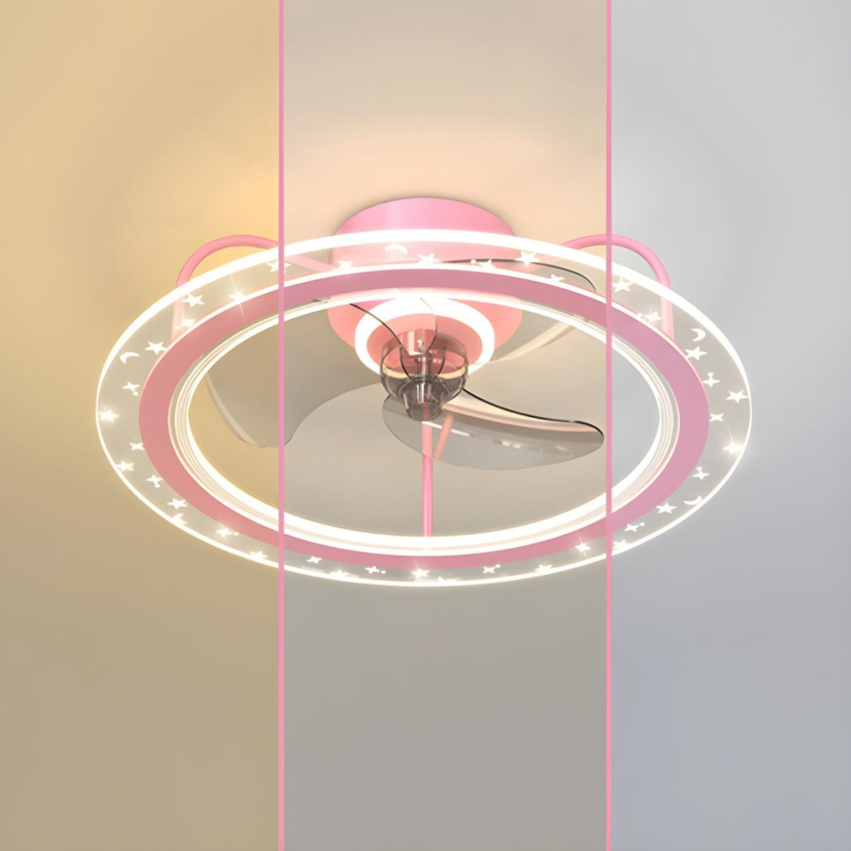 Kids Room Stylish 3-Blade Circle Ceiling Fan with Light Image - 9