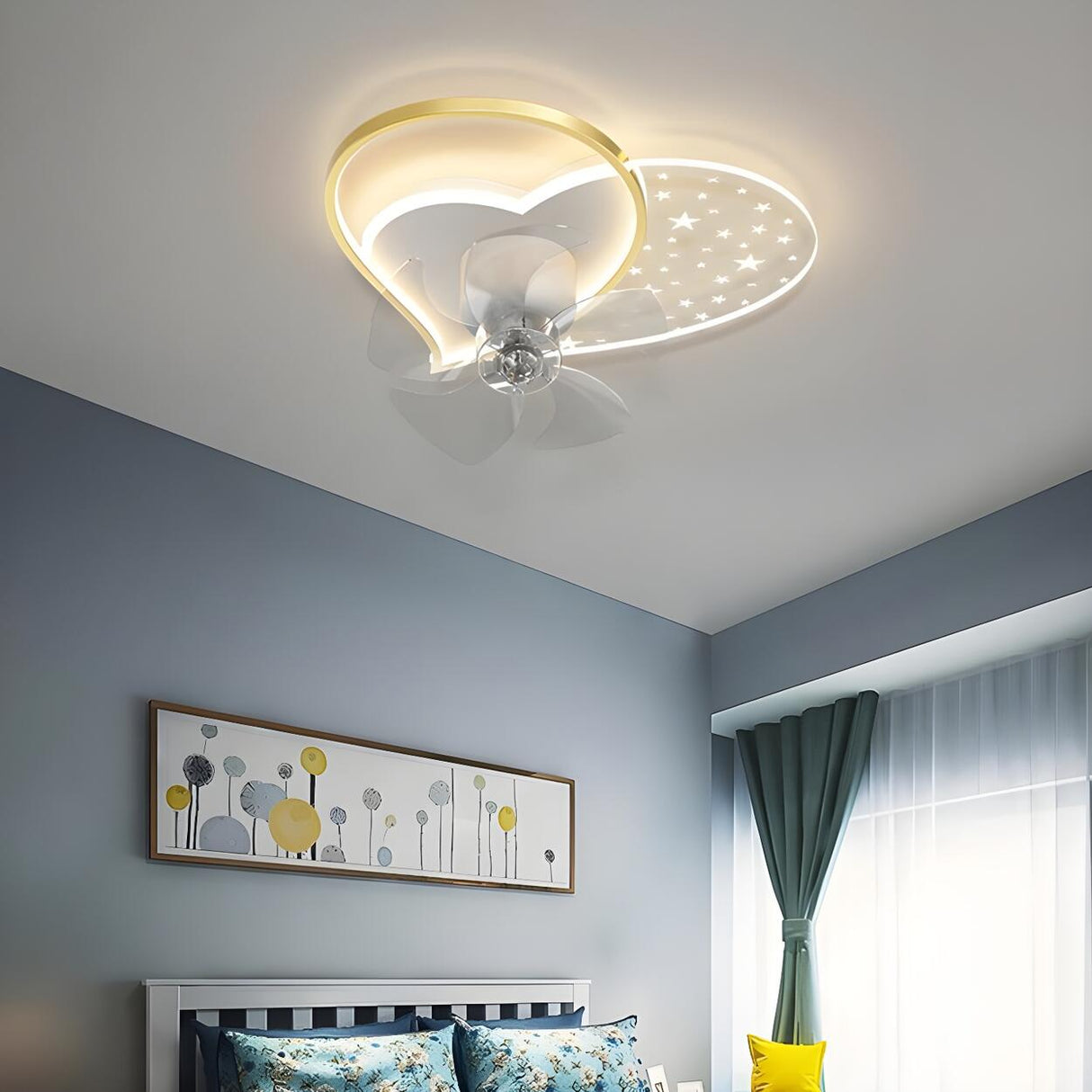 Kids Room Stylish Cartoon Star Ceiling with Fan Light Image - 3