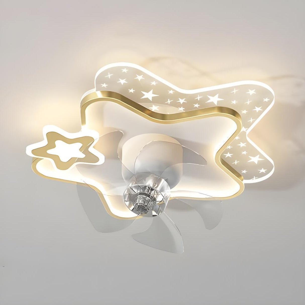 Kids Room Stylish Cartoon Star Ceiling with Fan Light Image - 7