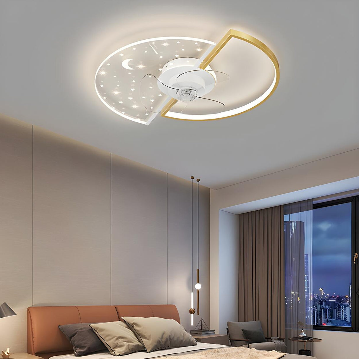 Kids Room Stylish Cartoon Starry Ceiling Fan Light Image - 1