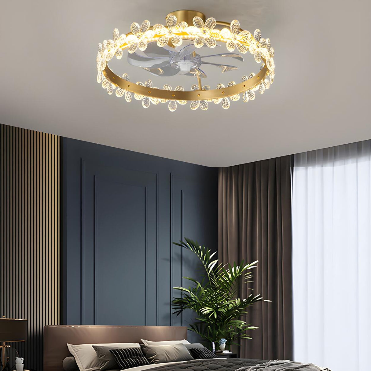 Kids Room Stylish Crystal Garland Ceiling Fan Light Image - 13