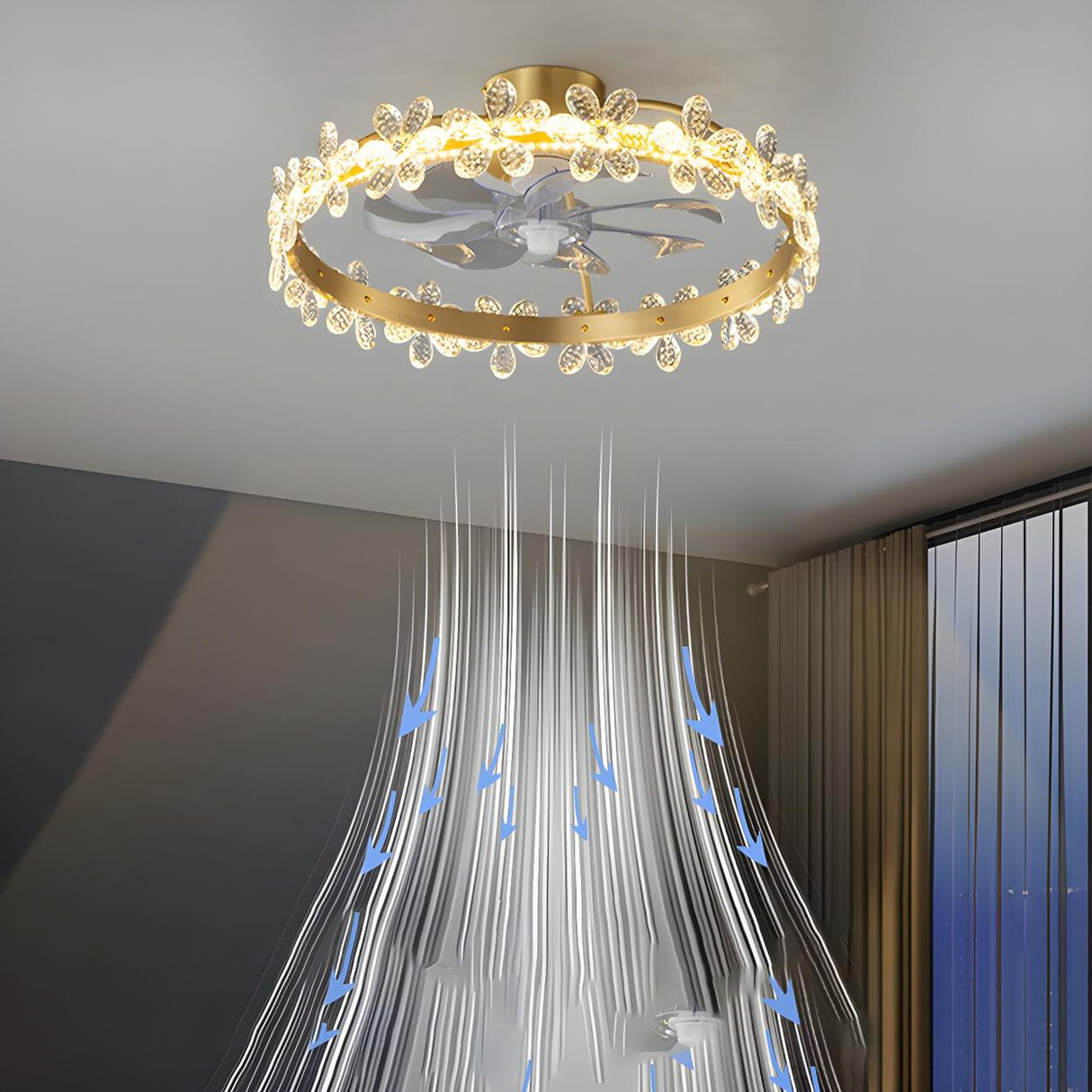 Kids Room Stylish Crystal Garland Ceiling Fan Light Image - 15