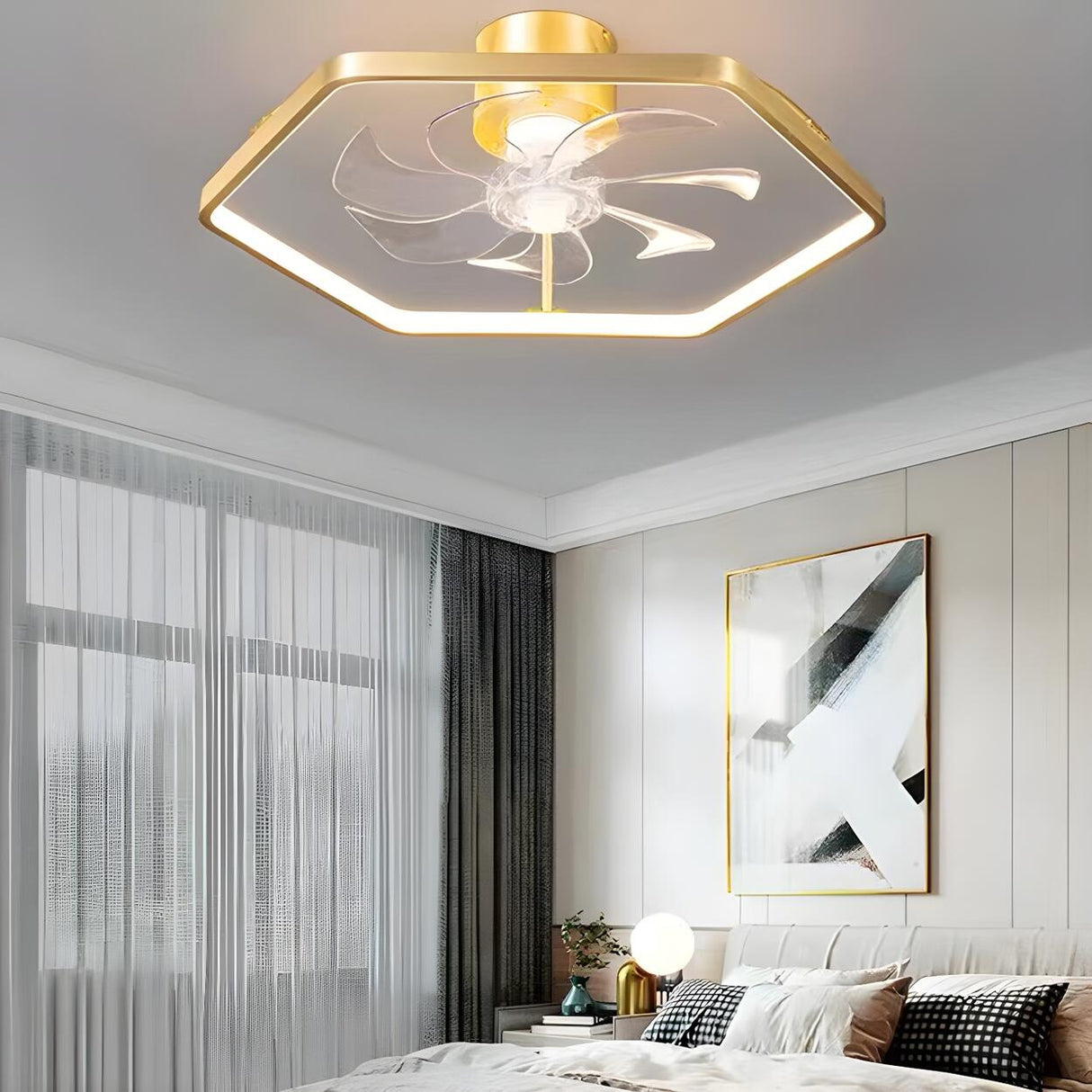 Kids Room Stylish Crystal Garland Ceiling Fan Light Image - 4