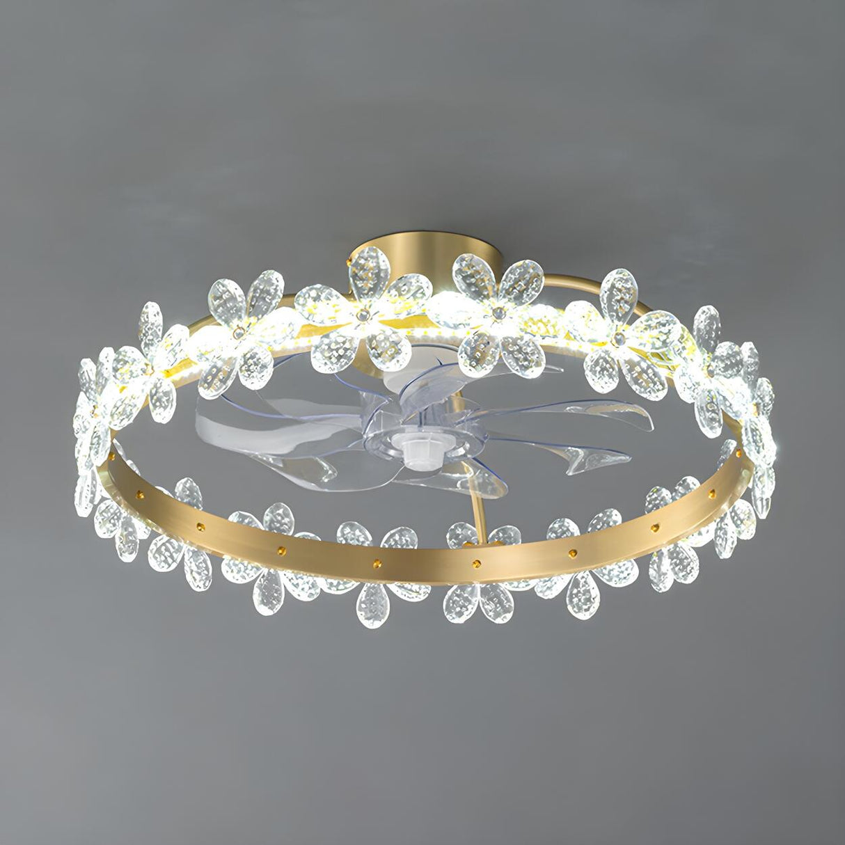 Kids Room Stylish Crystal Garland Ceiling Fan Light Image - 6