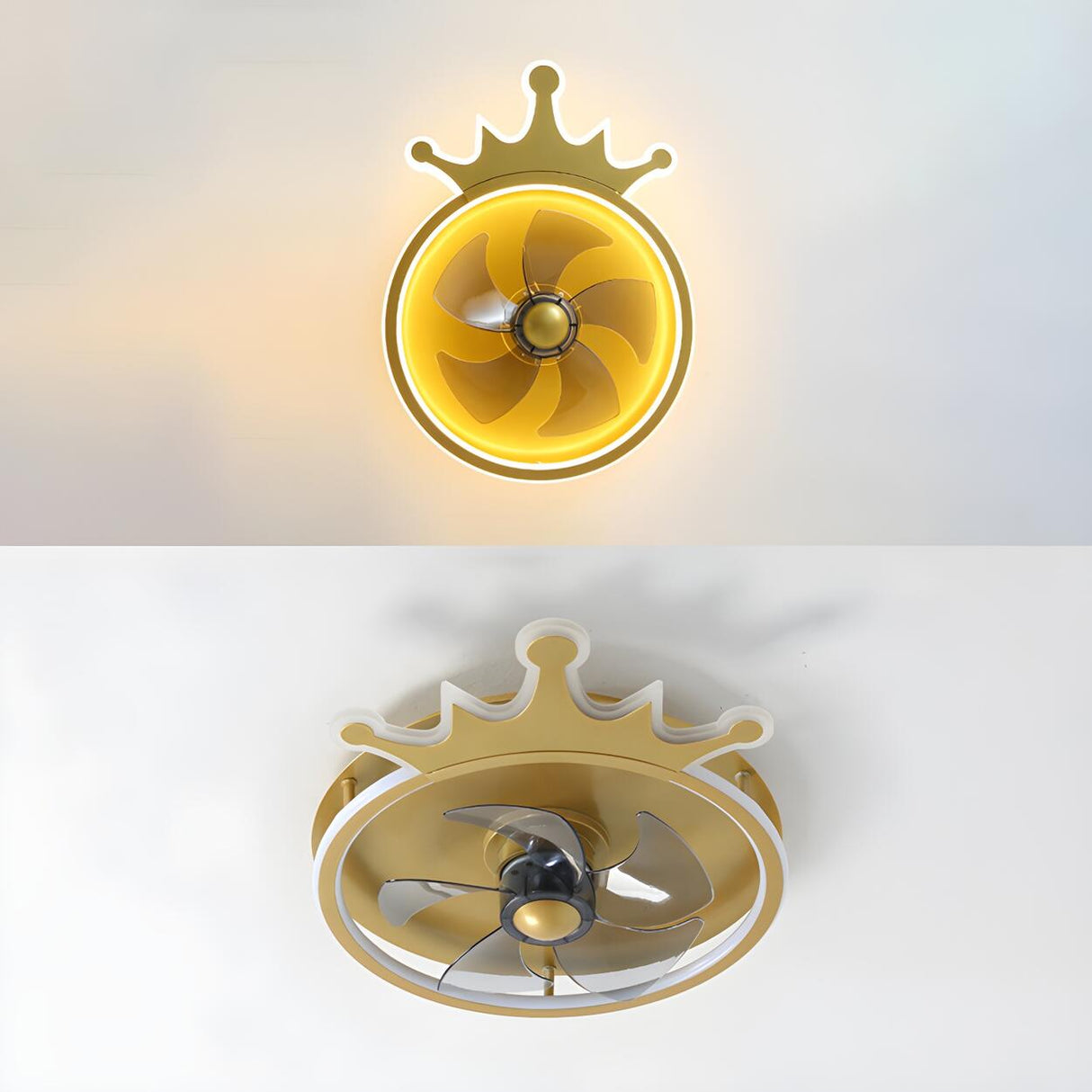 Kids Room Stylish Golden Crown LED Ceiling Fan Light Image - 10