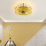 Kids Room Stylish Golden Crown LED Ceiling Fan Light Image - 13