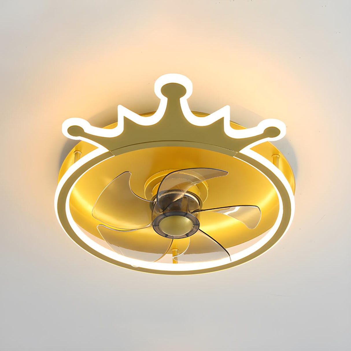 Kids Room Stylish Golden Crown LED Ceiling Fan Light Image - 2