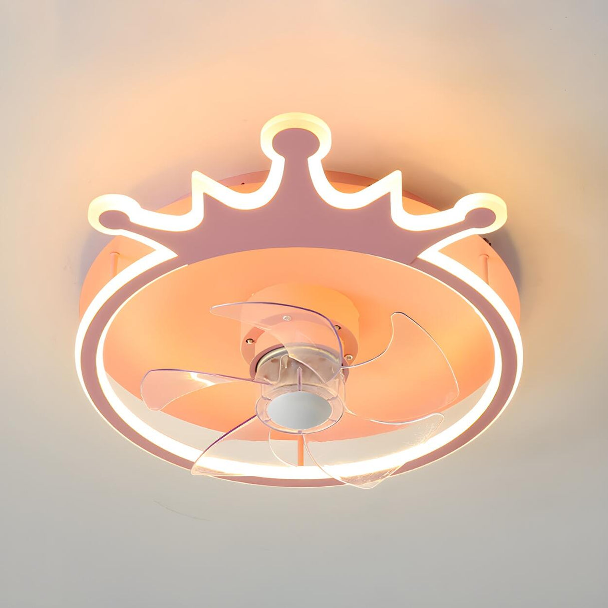 Kids Room Stylish Golden Crown LED Ceiling Fan Light Image - 8