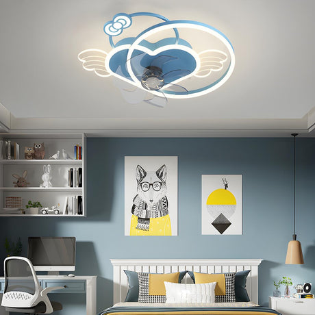 Kids Room Stylish Heart Wings Ceiling Fan with Light Image - 1