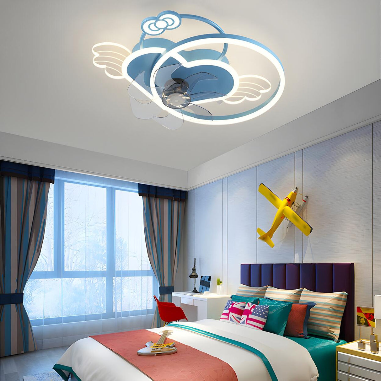 Kids Room Stylish Heart Wings Ceiling Fan with Light Image - 15