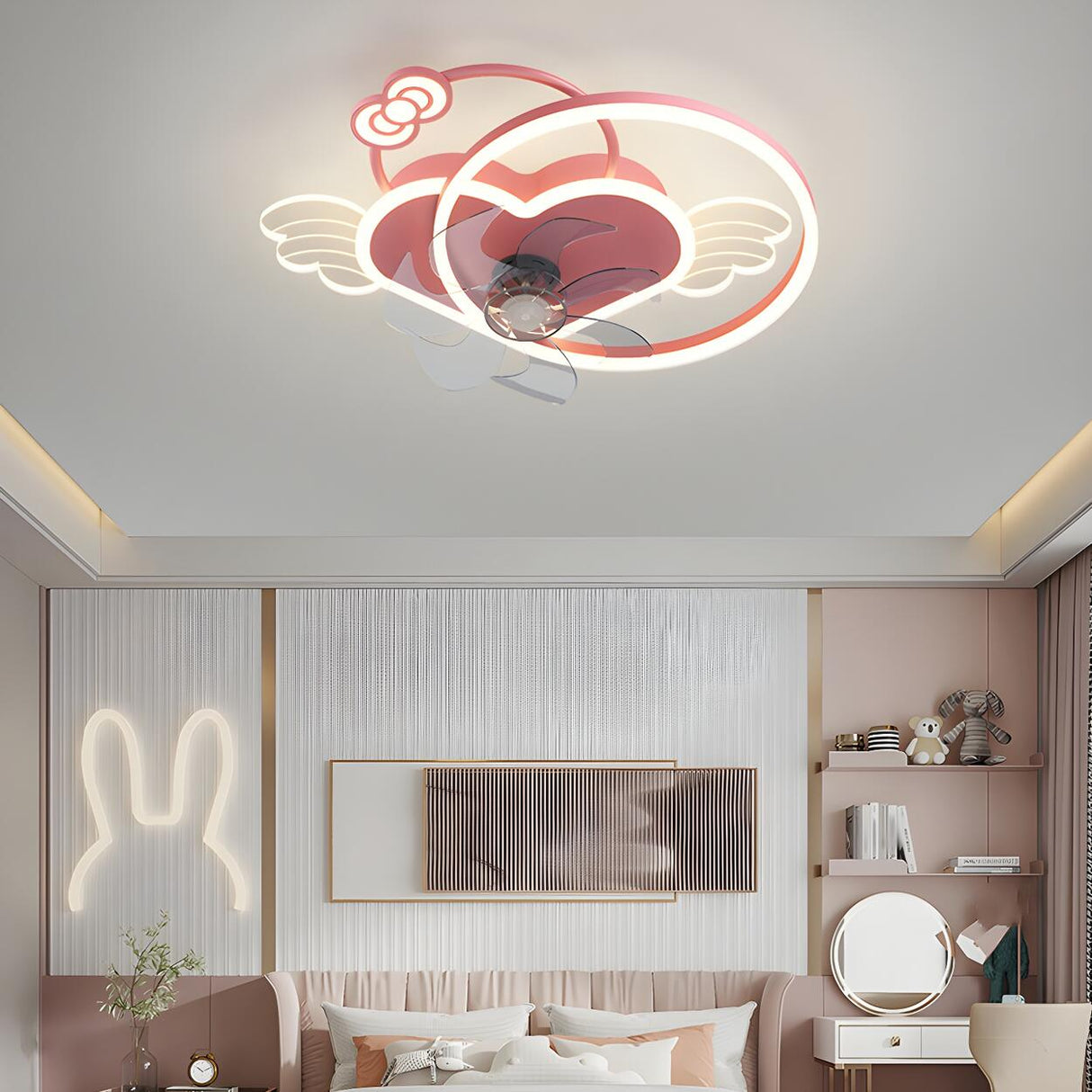 Kids Room Stylish Heart Wings Ceiling Fan with Light Image - 16